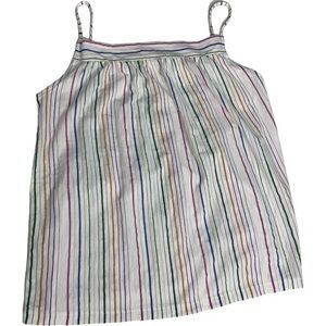 New J Crew Spaghetti Strap White Metallic Colorful Striped Tank Top Size XL